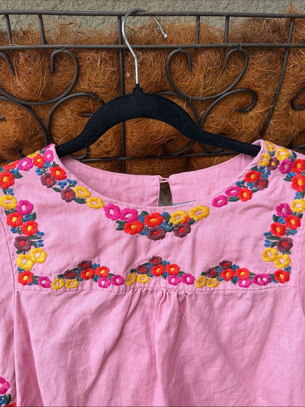 Boden Embroidered Pink Peasant Top with Floral Accents 100% Linen - Picture 5 of 7